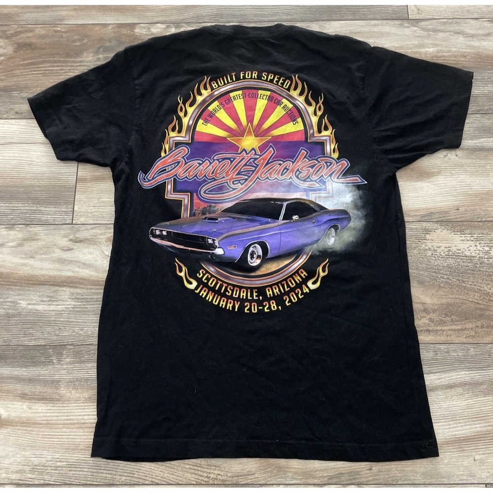 Barrett-Jackson 2024 Scottsdale Auction Graphic T-Shirt Mens Small Black Car Tee